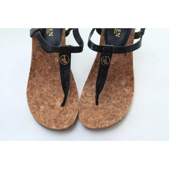 Ralph Lauren Reeta T-Strap Thong Wedge Sandal Women's Sz 9.5 B Shoes
