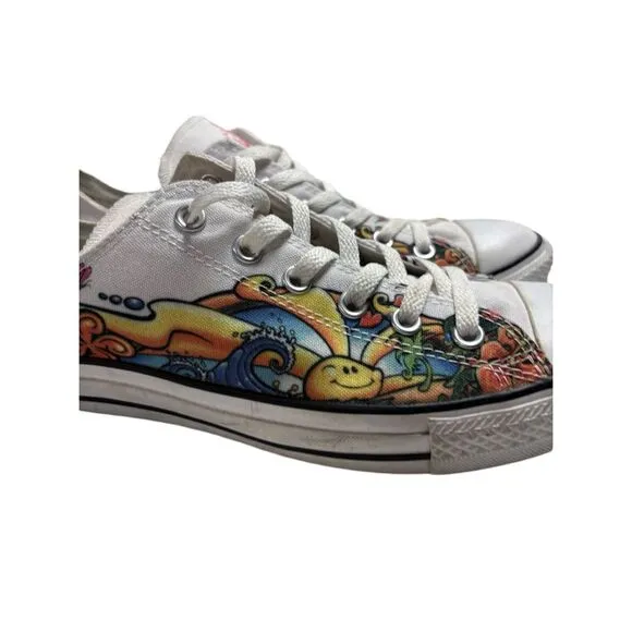 Rare Converse   Drew Brophy Art White Colorful Low Top Limited Edition Sneakers