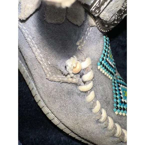 RARE EL VAQUERO SIDNEY HIDDEN WEDGE BEADED MOCCASIN LEATHER BOOTS 38