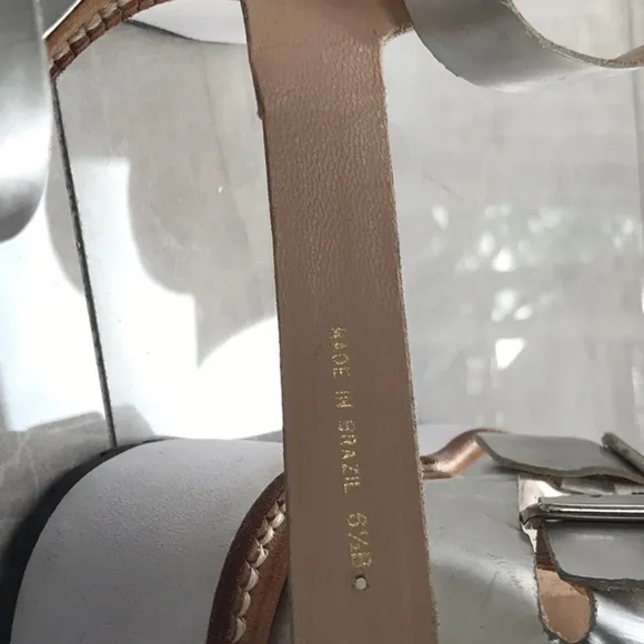 Rare Loeffler Randall, 6.5. Silver/White platforms, double buckle straps.  EUC.