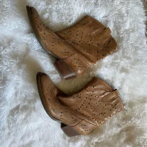 Reba Cowboy Boots Size 7 Leather Western Coastal Cowgirl Cutout Teal Underlay