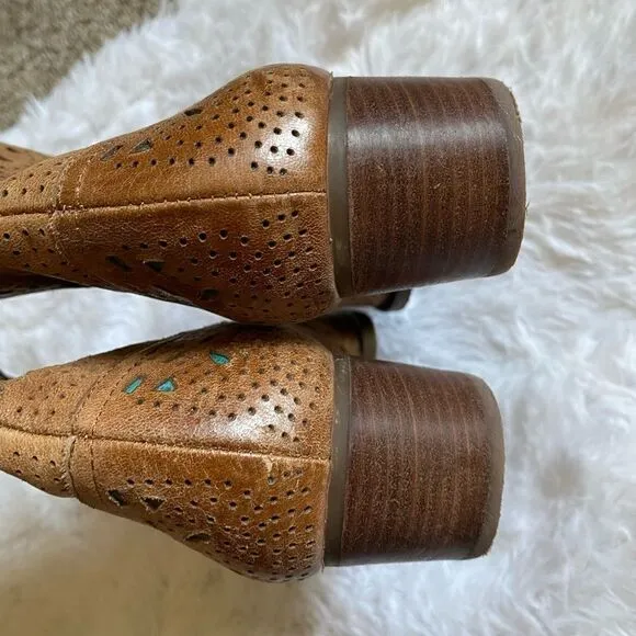 Reba Cowboy Boots Size 7 Leather Western Coastal Cowgirl Cutout Teal Underlay