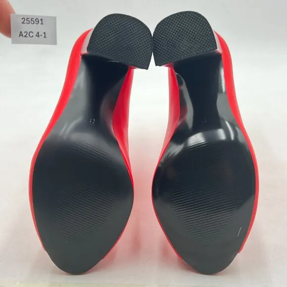 Red Women Stylish Peep Toe Slouch Ankle Boots Chunky Stacked Heels Party Shoes
