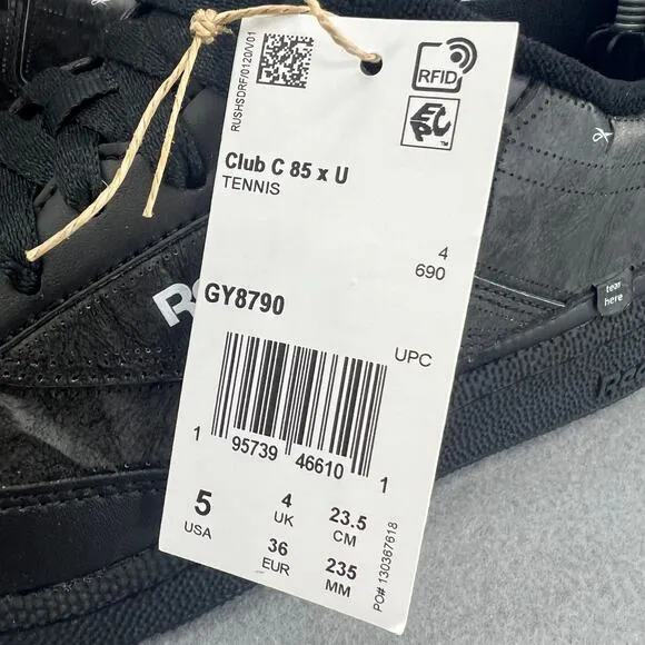 Reebok Club C 85 X U Tennis-Tear Away-Low Sneaker Shoe-Black-RARE-Women 6-NWT