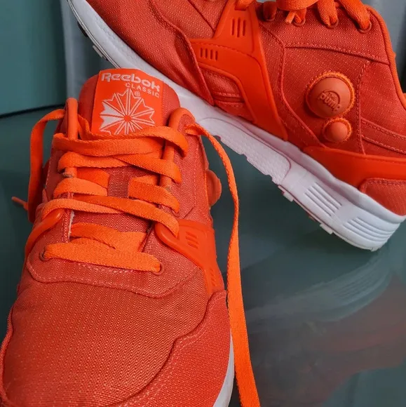 Reebok Pump Running Dual Tech Solar Neon Orange White Sz 8.5