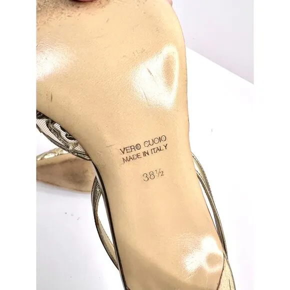 René Caovilla Size 8 Metallic Gold Lace luxury Slingback Stiletto Heels