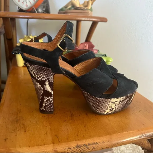 Retro Heels Navy Blue Suede Sandals Snake Chie Mihara 8.5 9 39 1940s Style