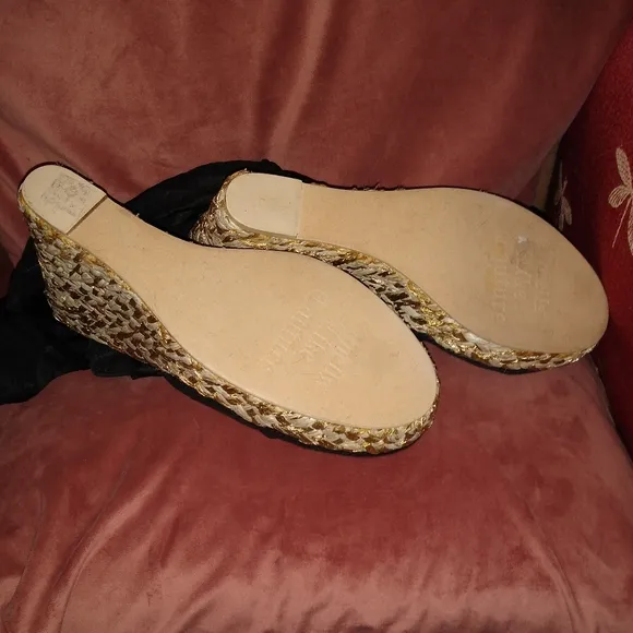 Ribbon Ankle Wrap Tie Juicy Couture Black Wedge Heel Espadrilles Sandals
