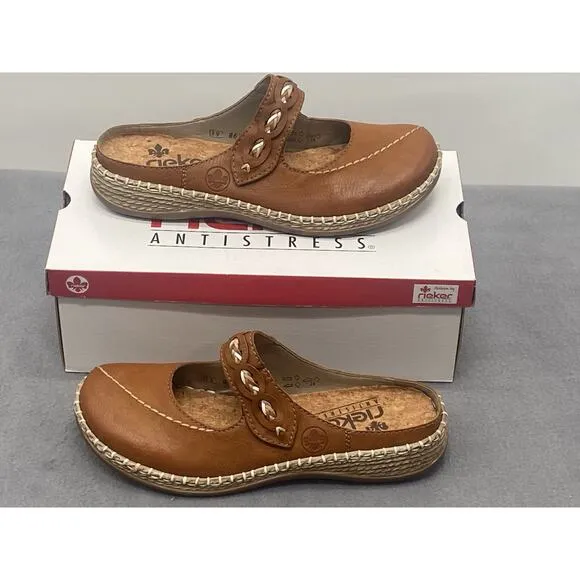 Rieker Women's Daisy 68 Mary Jane Style Comfort Mule Shoes Size 39/US 8 Brown