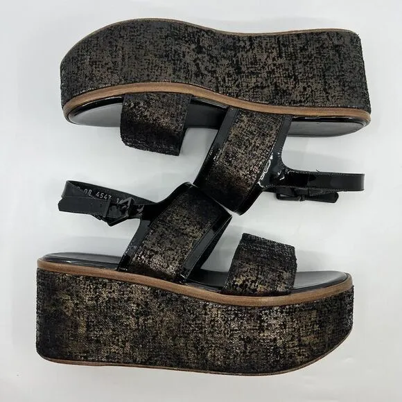 ROBERT CLERGERIE bronze leather platform Wedge sandals 39‎ Patent Trim Women 8.5
