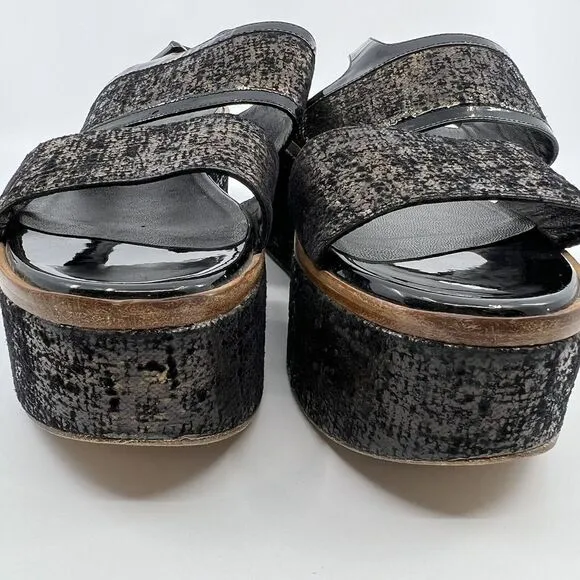 ROBERT CLERGERIE bronze leather platform Wedge sandals 39‎ Patent Trim Women 8.5