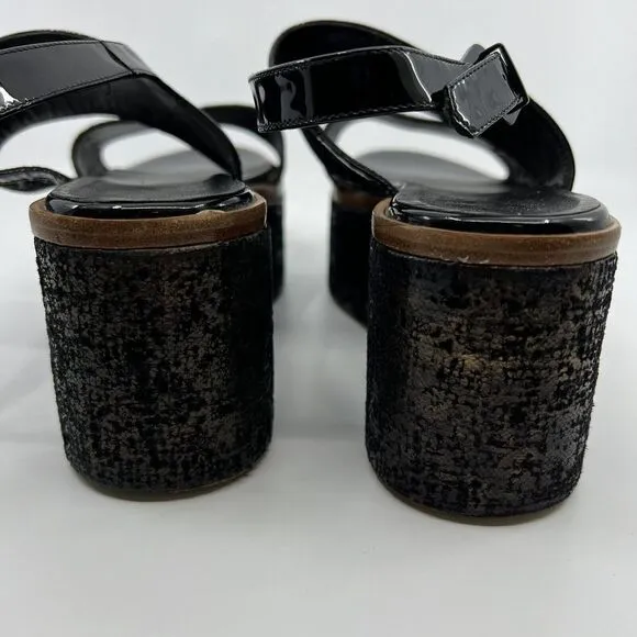 ROBERT CLERGERIE bronze leather platform Wedge sandals 39‎ Patent Trim Women 8.5