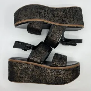 ROBERT CLERGERIE bronze leather platform Wedge sandals 39‎ Patent Trim Women 8.5
