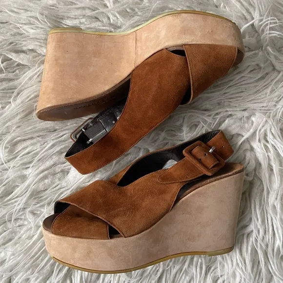 Robert Clergerie Brown Color Block Suede Slingback Open Toe Platform Sandals 6