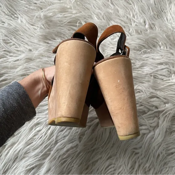 Robert Clergerie Brown Color Block Suede Slingback Open Toe Platform Sandals 6