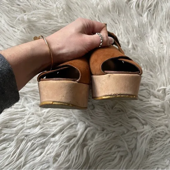 Robert Clergerie Brown Color Block Suede Slingback Open Toe Platform Sandals 6