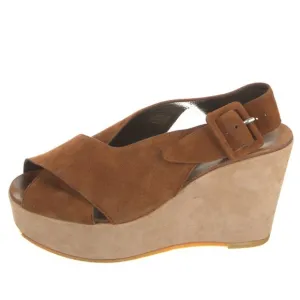 Robert Clergerie Brown Color Block Suede Slingback Open Toe Platform Sandals 6