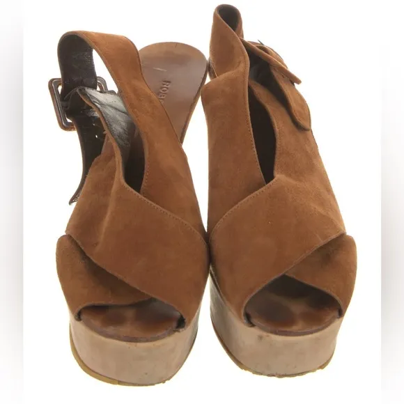 Robert Clergerie Brown Color Block Suede Slingback Open Toe Platform Sandals 6