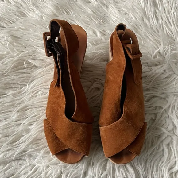 Robert Clergerie Brown Color Block Suede Slingback Open Toe Platform Sandals 6