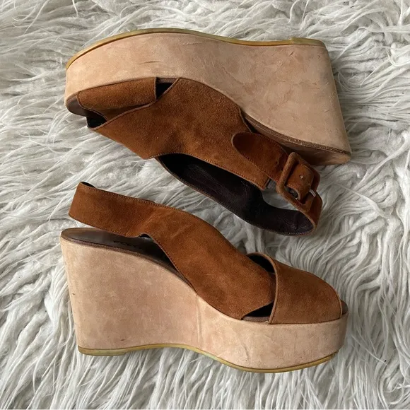 Robert Clergerie Brown Color Block Suede Slingback Open Toe Platform Sandals 6