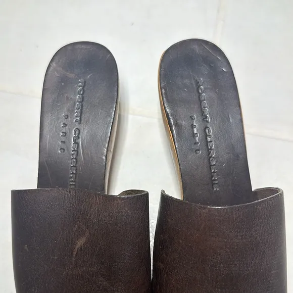 Robert Clergerie Wooden Platform Sandals Brown Leather, size 6.5 W