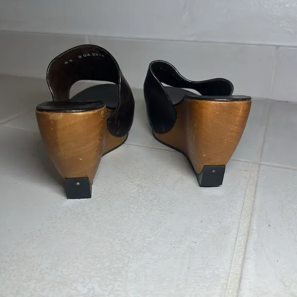 Robert Clergerie Wooden Platform Sandals Brown Leather, size 6.5 W