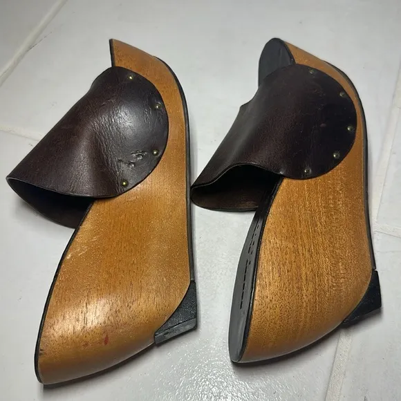 Robert Clergerie Wooden Platform Sandals Brown Leather, size 6.5 W
