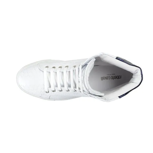 Roberto Cavalli Men's White Textured Leather High Top Fashion Sneakers Shoes