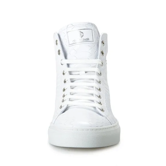 Roberto Cavalli Men's White Textured Leather High Top Fashion Sneakers Shoes