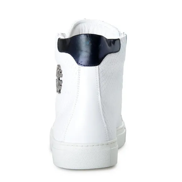 Roberto Cavalli Men's White Textured Leather High Top Fashion Sneakers Shoes