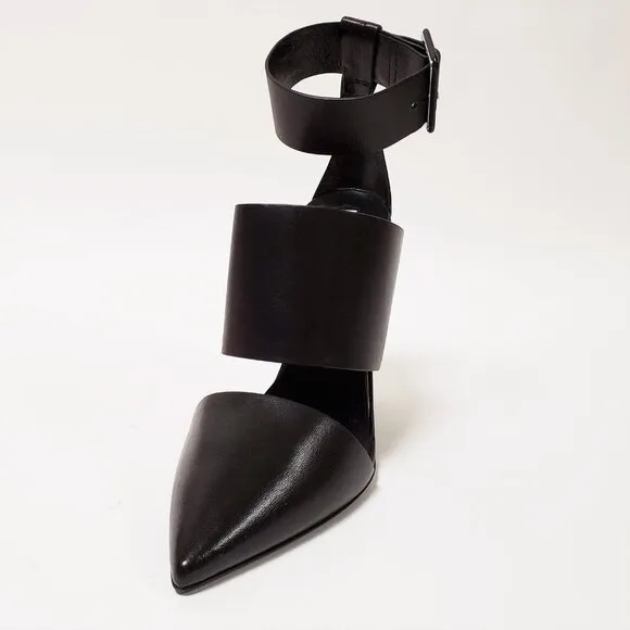 ROBERTO CAVALLI SHOES BLACK LEATHER POINTED TOE WEDGE PUMPS sz IT 39 US 9