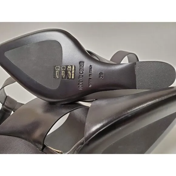 ROBERTO CAVALLI SHOES BLACK LEATHER POINTED TOE WEDGE PUMPS sz IT 39 US 9