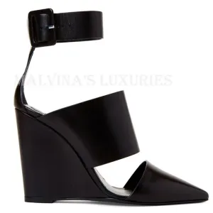 ROBERTO CAVALLI SHOES BLACK LEATHER POINTED TOE WEDGE PUMPS sz IT 39 US 9