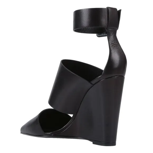 ROBERTO CAVALLI SHOES BLACK LEATHER POINTED TOE WEDGE PUMPS sz IT 39 US 9