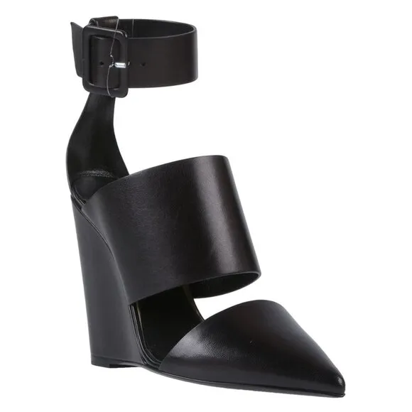 ROBERTO CAVALLI SHOES BLACK LEATHER POINTED TOE WEDGE PUMPS sz IT 39 US 9