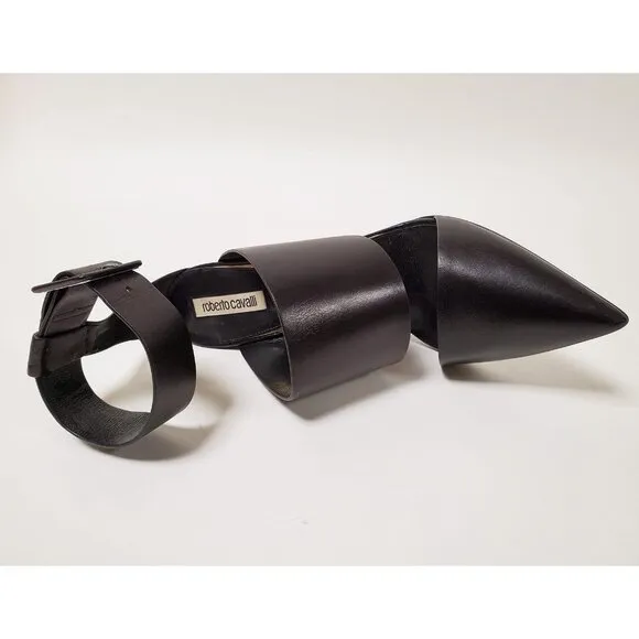 ROBERTO CAVALLI SHOES BLACK LEATHER POINTED TOE WEDGE PUMPS sz IT 39 US 9
