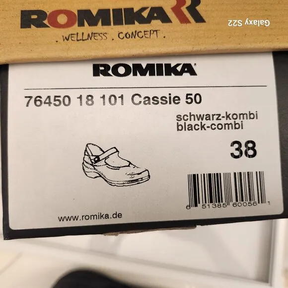 Romika Black Leather &quot;Cassie 50&quot; Mary Janes. NIB. Size EU 38/US 7-7.5