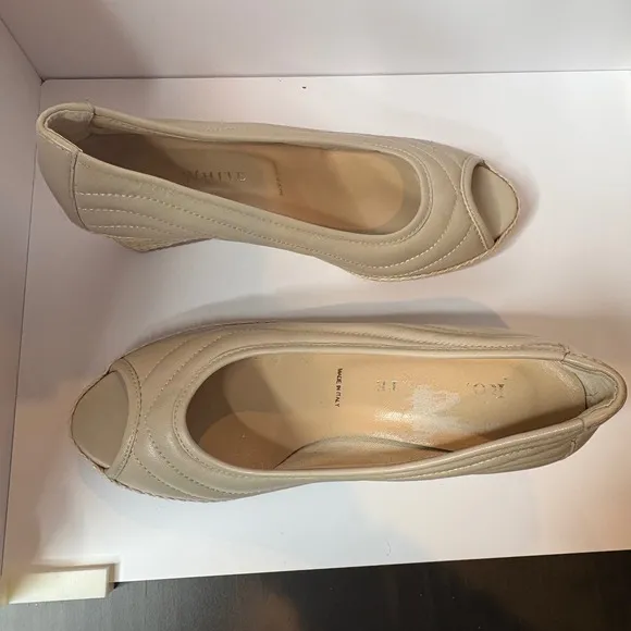 Ron White Ellary Quilt Beige Espadrille Wedge Sandal Womens Size 39.5 / US 9