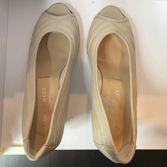 Ron White Ellary Quilt Beige Espadrille Wedge Sandal Womens Size 39.5 / US 9