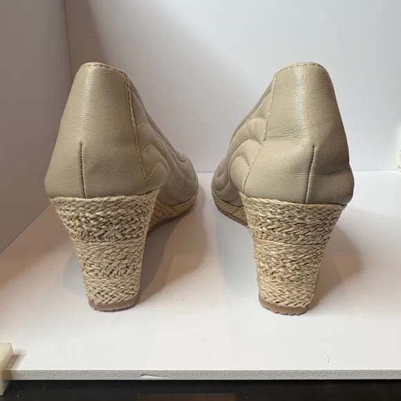 Ron White Ellary Quilt Beige Espadrille Wedge Sandal Womens Size 39.5 / US 9