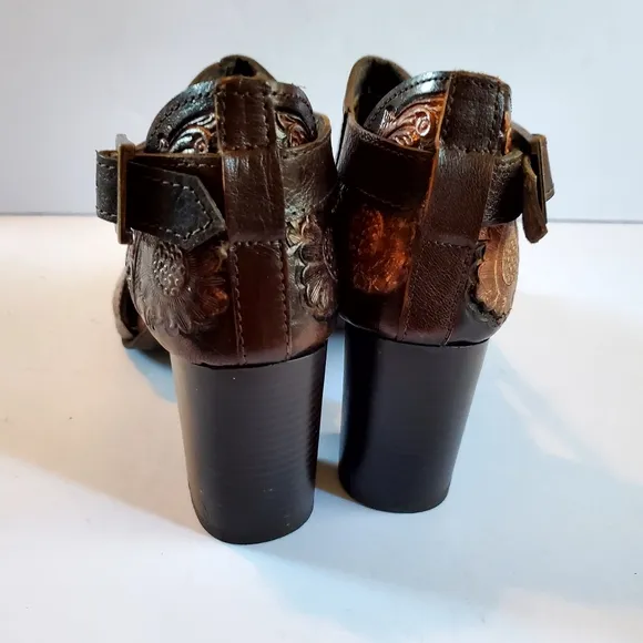 Roper Brown Chunky Heel Shoes with Floral Design Size 7