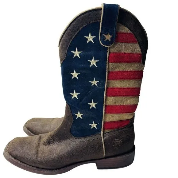 Roper Big Kids 5 American Patriotic Cowboy Boots Unisex Flag