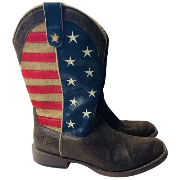 Roper Big Kids 5 American Patriotic Cowboy Boots Unisex Flag