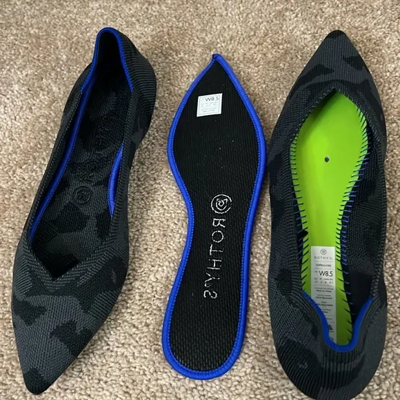 Rothy’s The Point Flats in Grey Camo Stylish Black Camouflage Flats Size 8.5