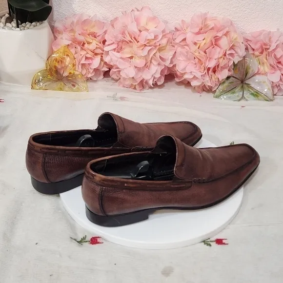 Rush By Gordon Rush Brown Leather Loafer Style Men's Slip on Dress Shoes Sz: 9
