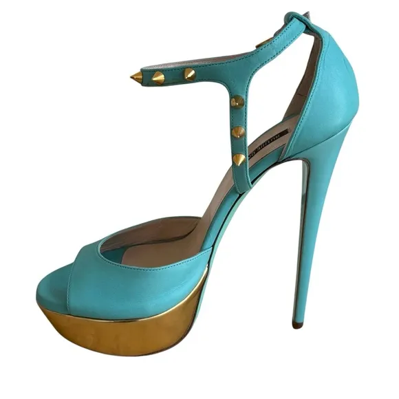 RUTHIE DAVIS Stylish Turquoise and Gold Platform Heels