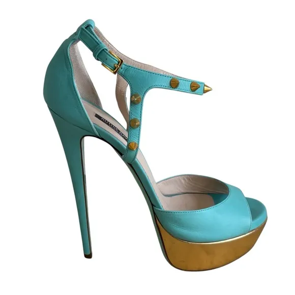 RUTHIE DAVIS Stylish Turquoise and Gold Platform Heels