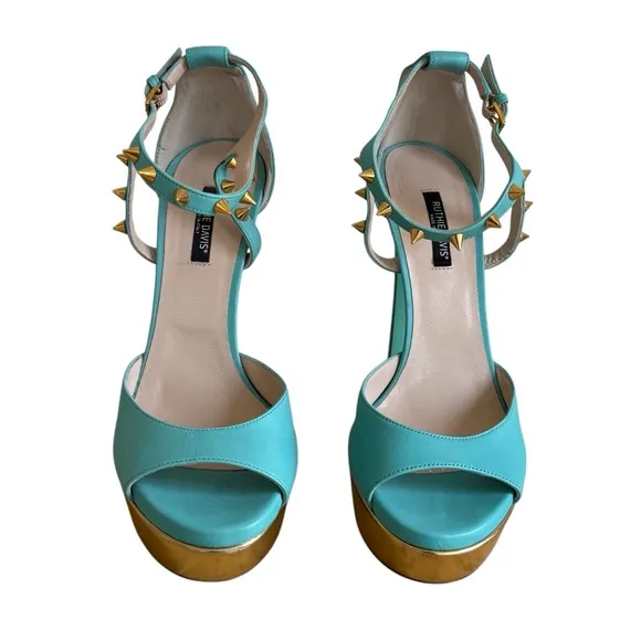 RUTHIE DAVIS Stylish Turquoise and Gold Platform Heels