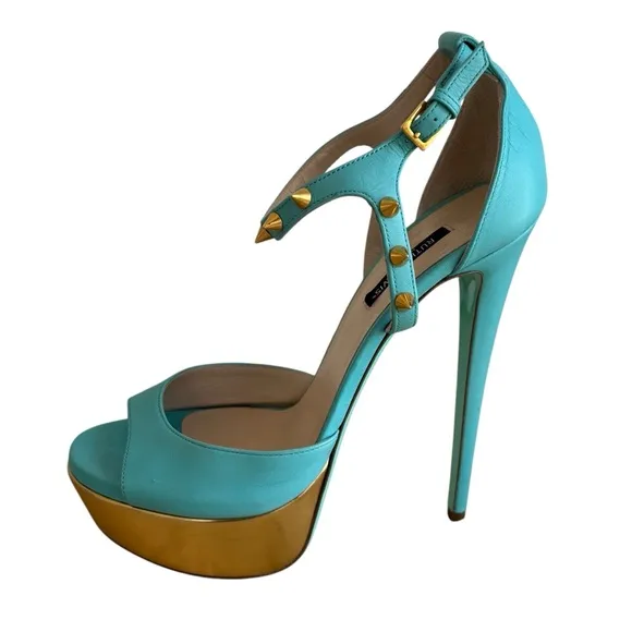 RUTHIE DAVIS Stylish Turquoise and Gold Platform Heels