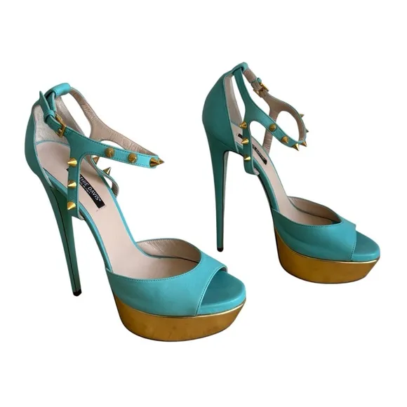 RUTHIE DAVIS Stylish Turquoise and Gold Platform Heels